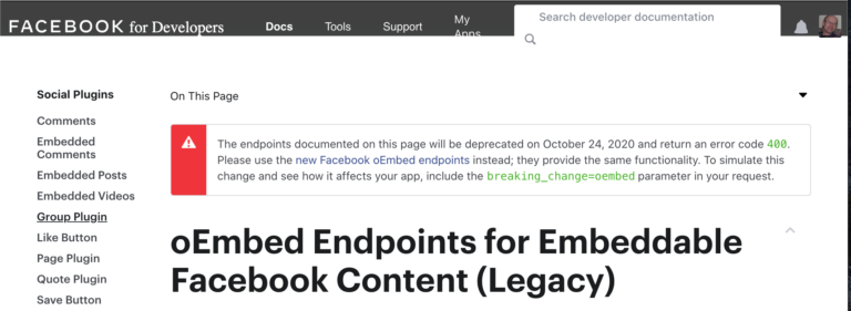 OEmbed  Endpoints for Embeddable Facebook Content (Legacy)